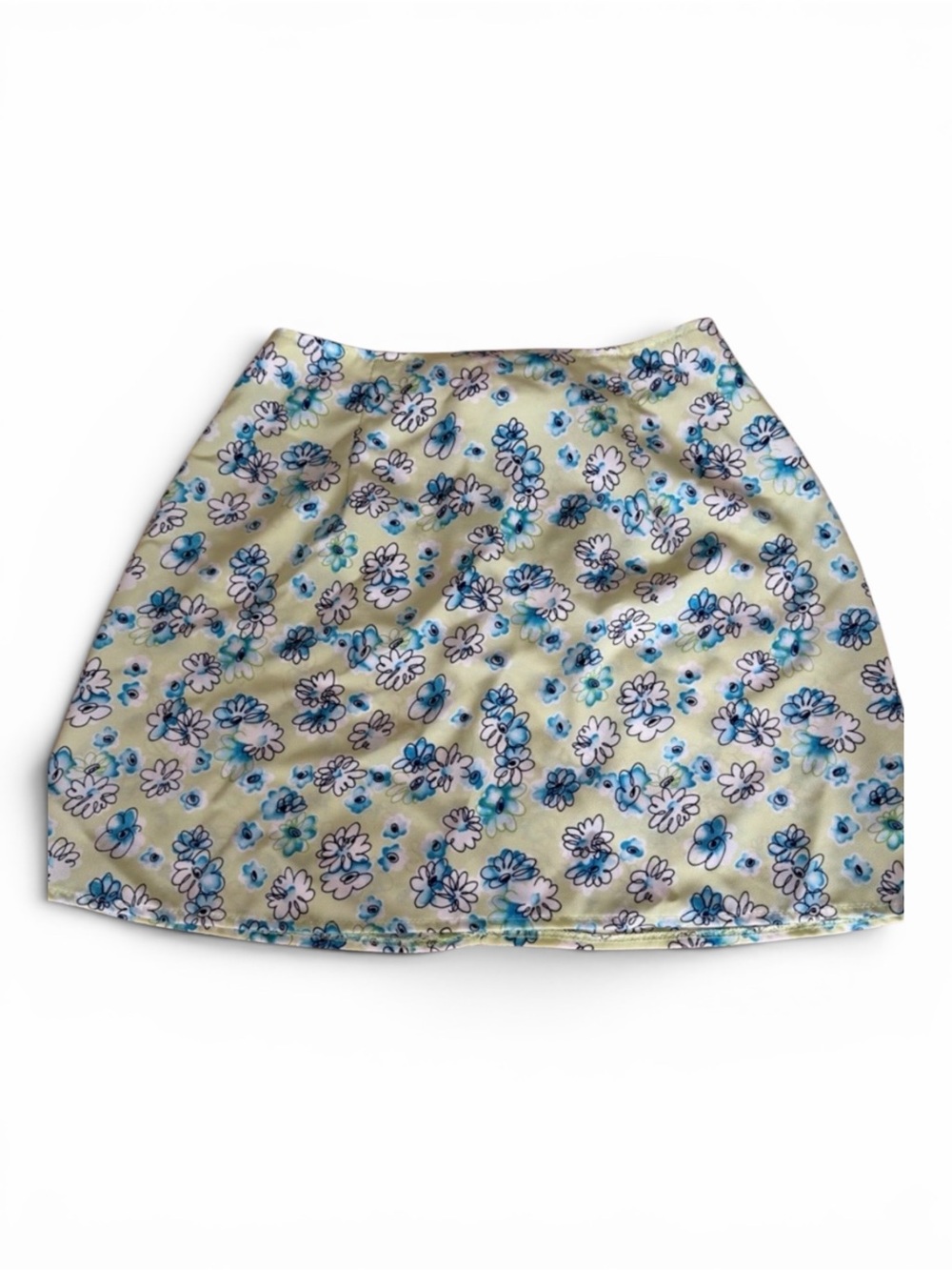 Finally Floral Mini Skirt Y2K Green Blue A-Line Made in Canada
